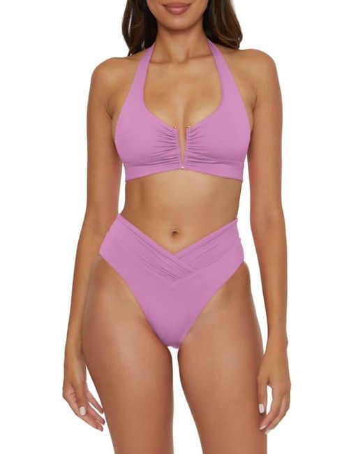 Becca Purple Shirred V-Wire Halter Bikini Top