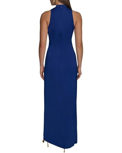 Donna Karan Twist Front Satin Evening Gown in Blue | Lyst