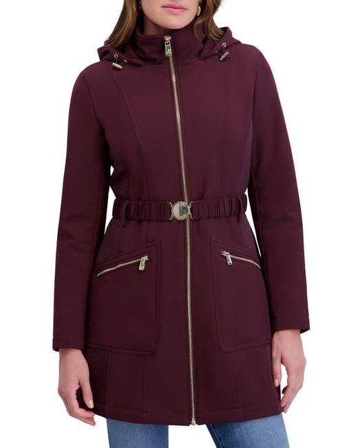 Kensie Red Soft Shelled Hooded Belted Zip-Up Coat