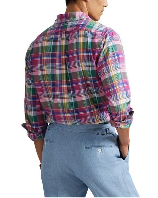 Polo Ralph Lauren Blue Classic Fit Plaid Cotton Button-Down Oxford Shirt for men