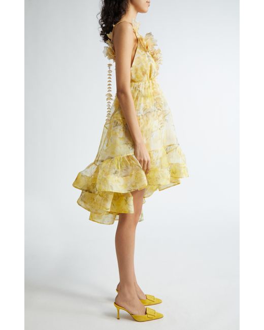 Zimmermann Yellow Harmony Floral Asymmetric Silk Organza Dress