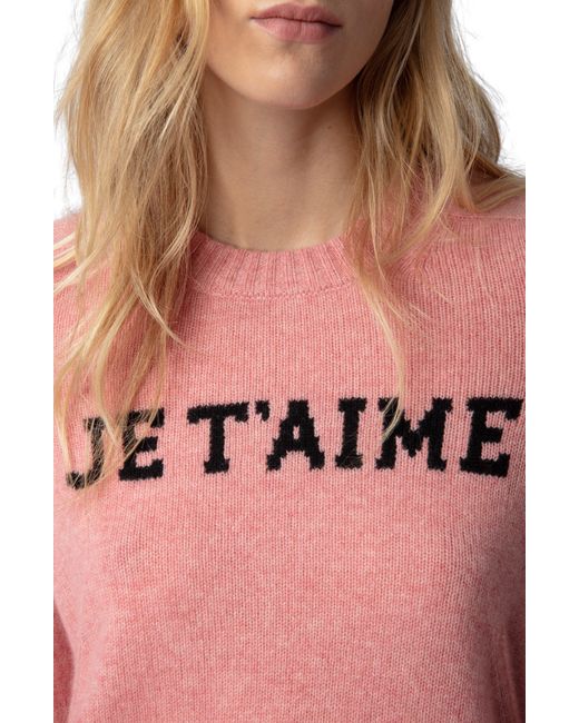 Zadig & Voltaire Pink Lili Je T'aime Cashmere Sweater