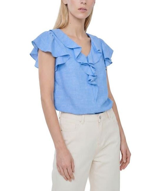 Cece Blue Ruffle Top