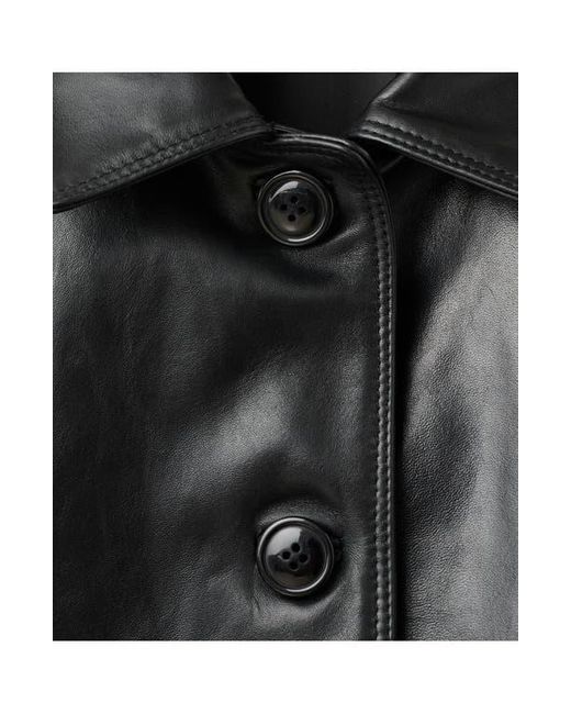 Mango Black Selection Leather Bomber Jacket