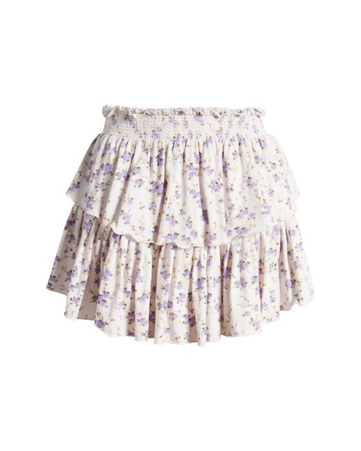 LoveShackFancy Multicolor Floral Tiered Cotton Miniskirt