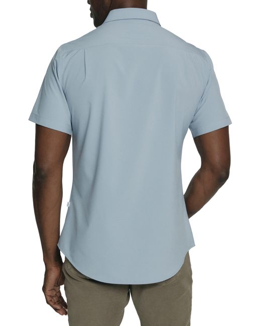 7 Diamonds Blue Siena Solid Short Sleeve Performance Button-up Shirt for men