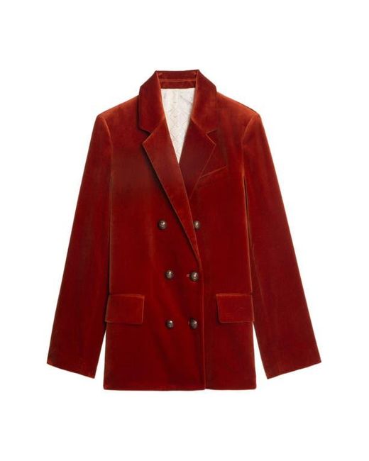 Zadig & Voltaire Red Vaska Double Breasted Velvet Blazer
