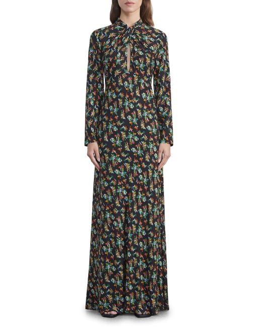 Lafayette 148 New York Multicolor Floral Twist Neck Long Sleeve Maxi Dress