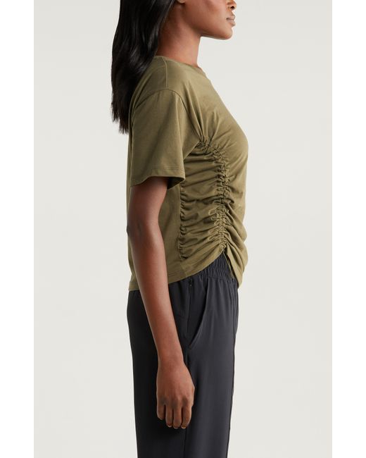 Zella Green Adjustable Ruched Pima Cotton T-shirt
