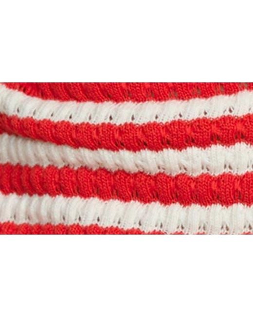 Mango Red Stripe Short Sleeve Knit Button-Up Shirt