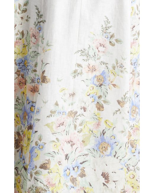Zimmermann White Matchmaker Floral Belted Linen Midi Dress