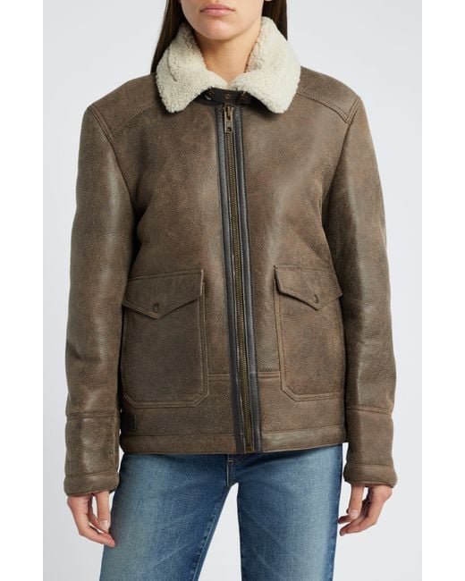 Schott Nyc Brown Genuine Shearling Lined Bomber Jacket