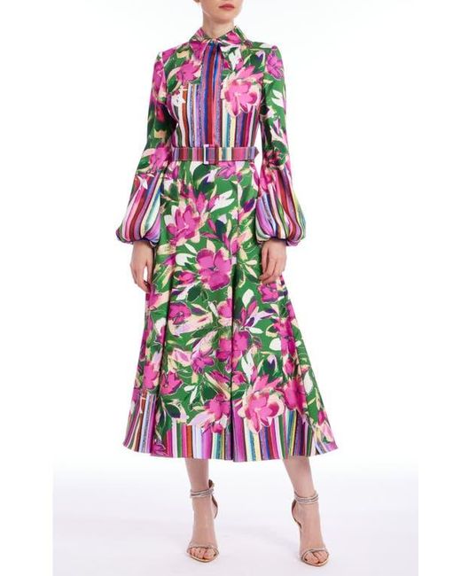 Badgley Mischka Floral & Stripe Print Long Sleeve Cocktail Dress in Purple  | Lyst