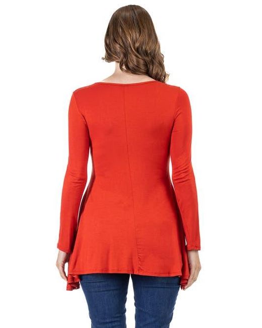 24seven Comfort Apparel Long Sleeve Solid Color Swing Style Flared Tunic Top
