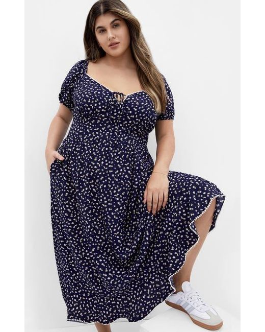City Chic Blue Dress Sky Floral Midi Dress