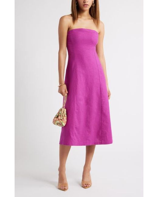 Open Edit Pink Strapless Linen Blend Midi Dress