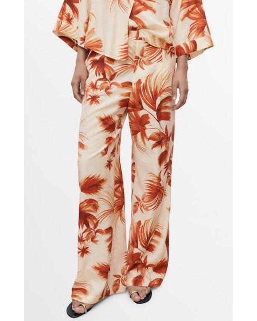 Mango Orange Flowy Palm Print Straight Leg Pants