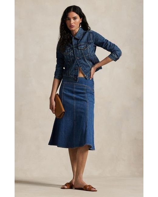 Polo Ralph Lauren Denim Paneled A-Line Skirt in Blue | Lyst