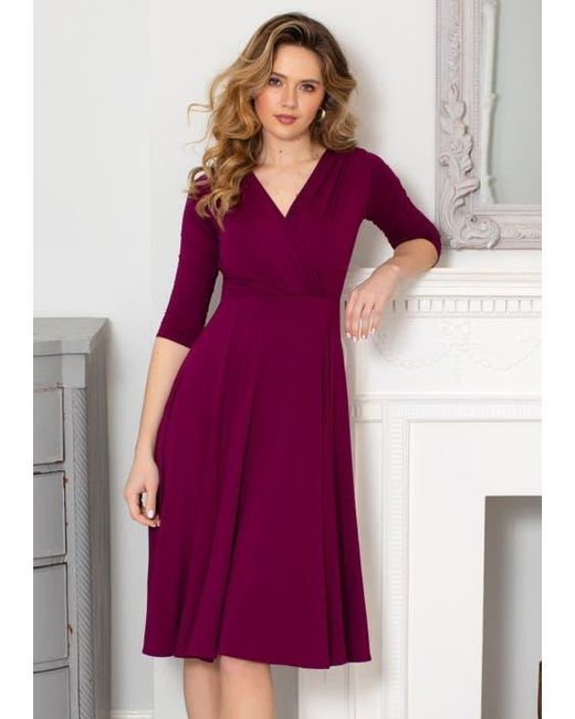 Alie Street London Purple Annie V-Neck 3/4 Sleeve Midi Dress