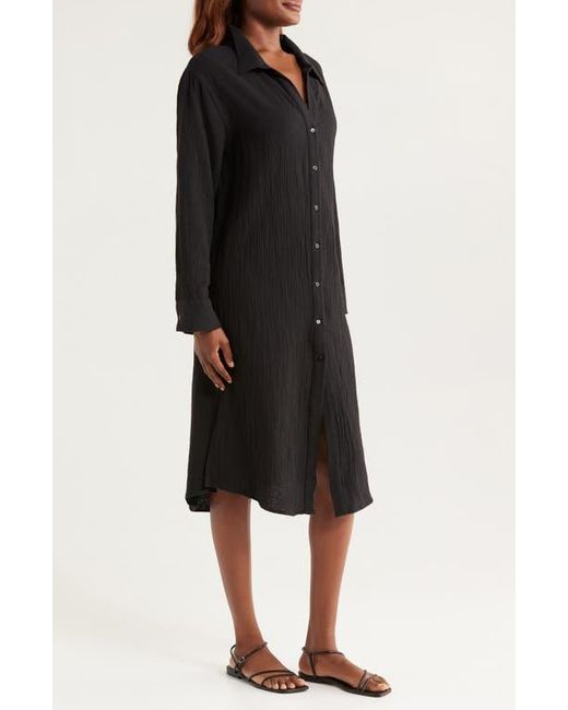 Nordstrom Black Cotton Gauze Cover-Up Shirtdress