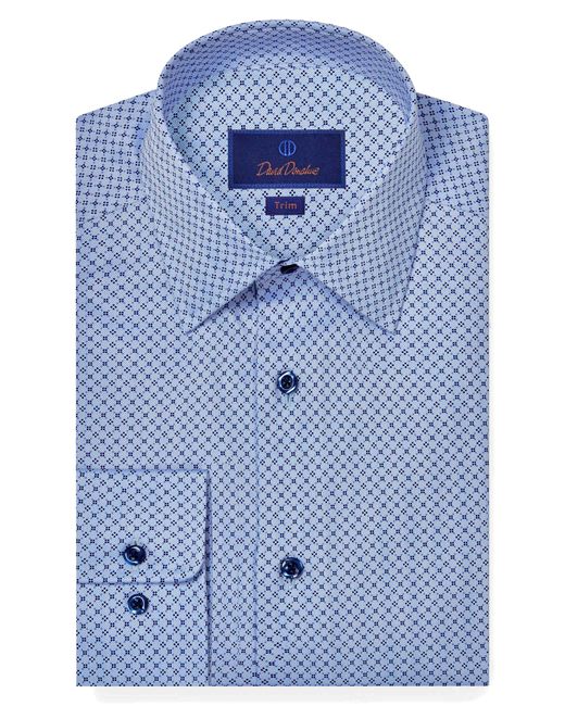 David Donahue Blue Trim Fit Neat Herringbone Dress Shirt for men