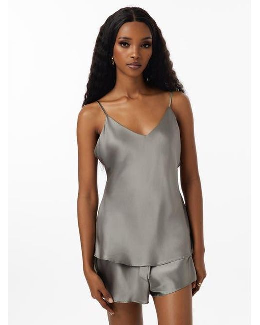 Siksilk Gray Silk Spaghetti Strap Camisole Pajama Set