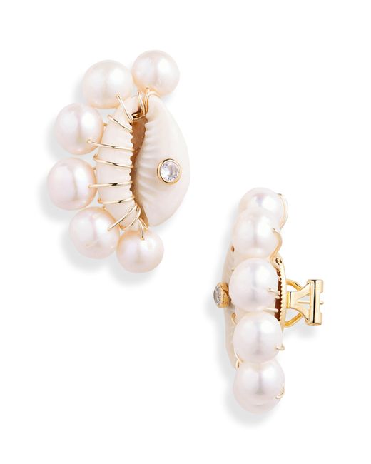 Eliou White Éliou Lara Shell & Freshwater Pearl Stud Earrings