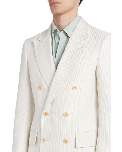 Tom Ford White Attitucus Double Breasted Cotton & Silk Sport Coat for men