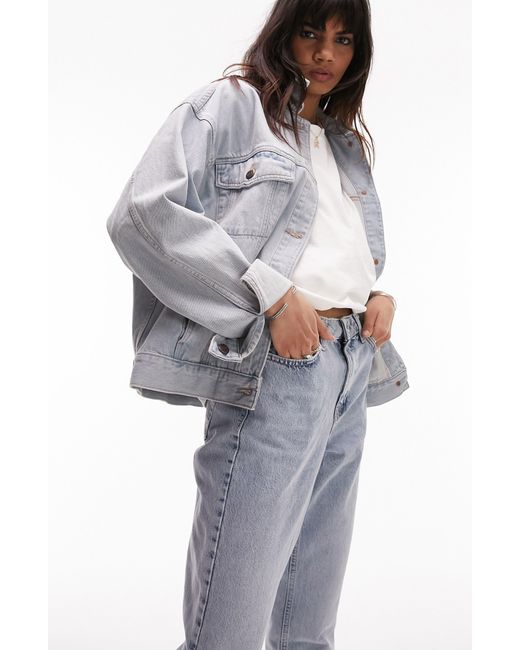 TOPSHOP Blue High Waist Tapered Mom Jeans