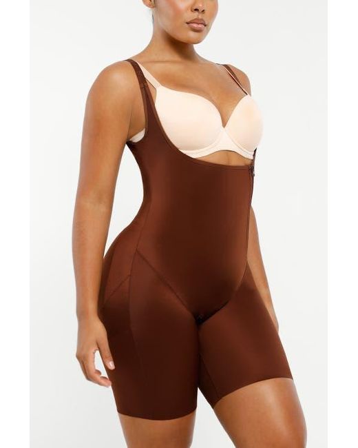 Shapellx Brown Open Bust Butt-Lifting Full Bodysuit