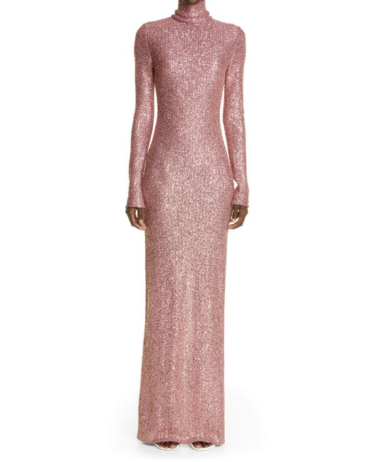 St. John Long Sleeve Sequin Column Gown in Pink | Lyst