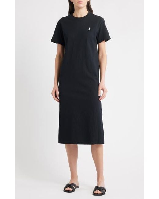 Polo Ralph Lauren Logo Embroidered Cotton Jersey T-Shirt Dress in Black |  Lyst