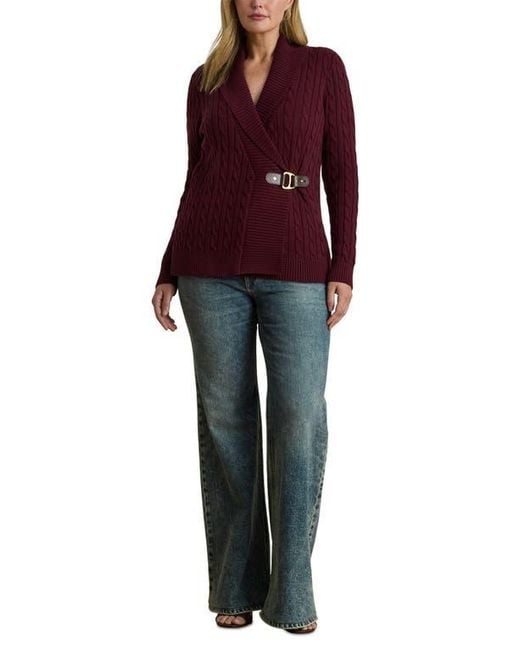 Ralph Lauren Red Cable Stitch Cotton Wrap Cardigan