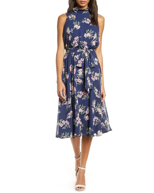 Harper Rose Blue Floral Sleeveless Chiffon Midi Dress
