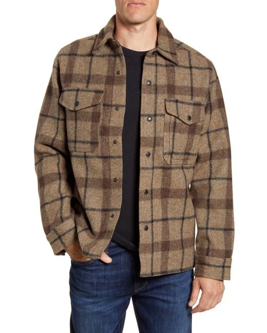 Filson Brown Mackinaw Plaid Wool Flannel Shirt Jacket for men