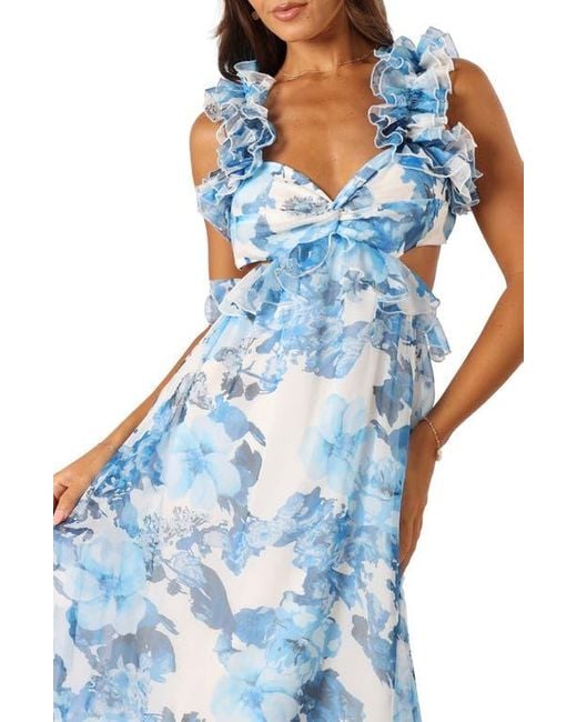 Petal & Pup Lucah Floral Ruffle Cutout Maxi Dress in Blue | Lyst