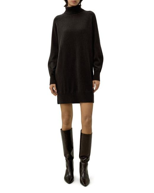 LILYSILK Black Wool-Cashmere Turtleneck Sweater Dress