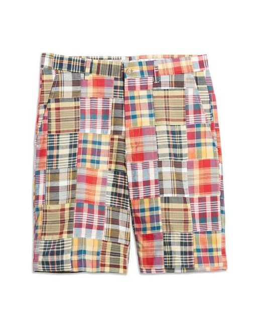 Berle Blue Patchwork Madras Flat Front Shorts for men