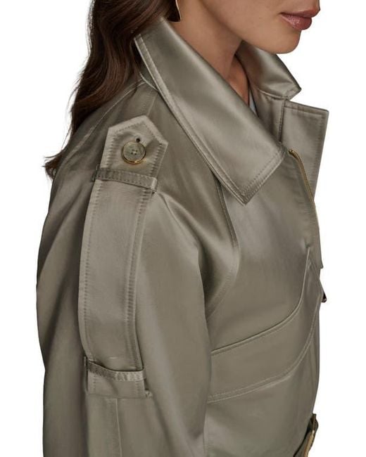 Donna Karan Gray Belted Satin Bomber Jacket