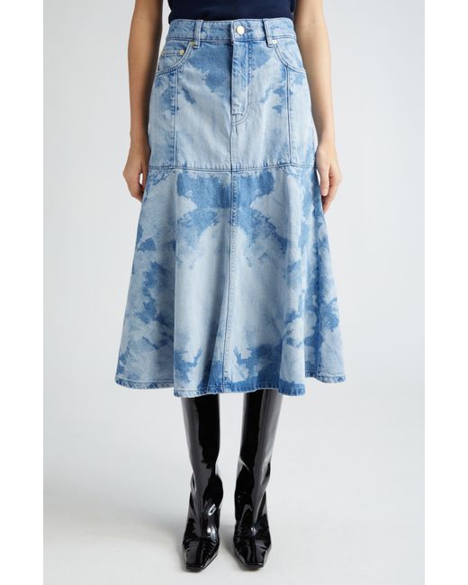 Ganni Blue Bleached Denim Midi Skirt