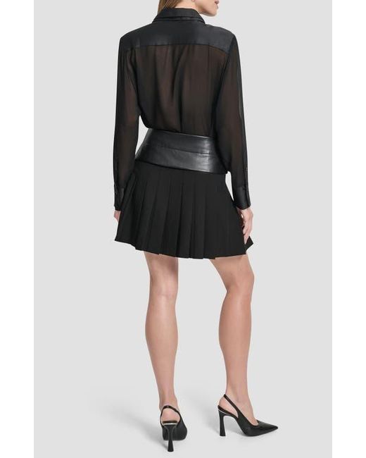 DKNY Black Pleated Mixed Media Miniskirt
