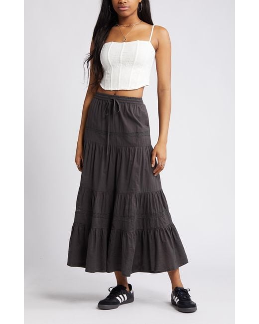 BP. Black Tiered Cotton Maxi Skirt