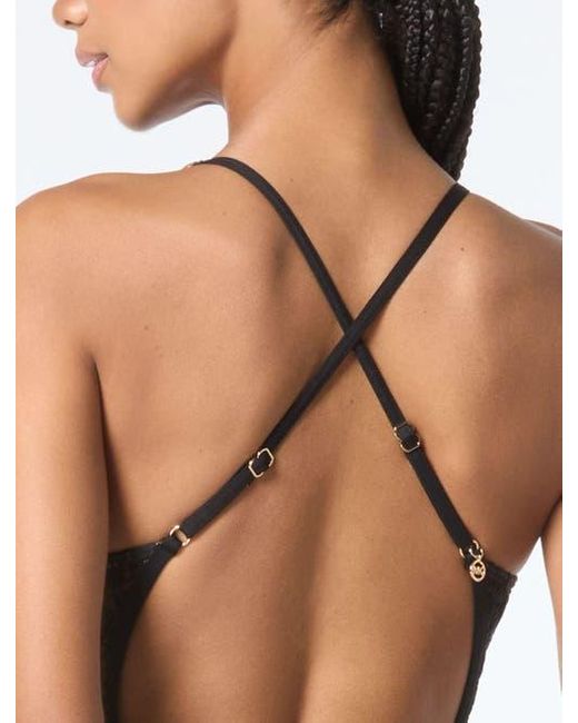 MICHAEL Michael Kors Black Lace Up Cross Back One Piece