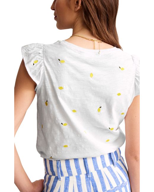 Boden White Dora Embroidered Flutter Sleeve T-shirt