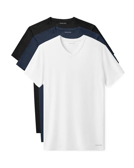 Tommy John Black 3-Pack Second Skin Stay Tucked V-Neck Undershirts for men