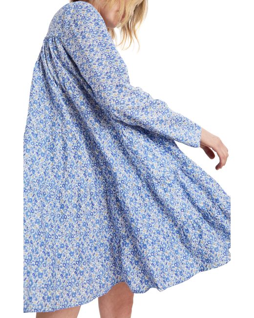 Merlette Blue X Liberty London Soliman Floral Print Long Sleeve Tiered Dress