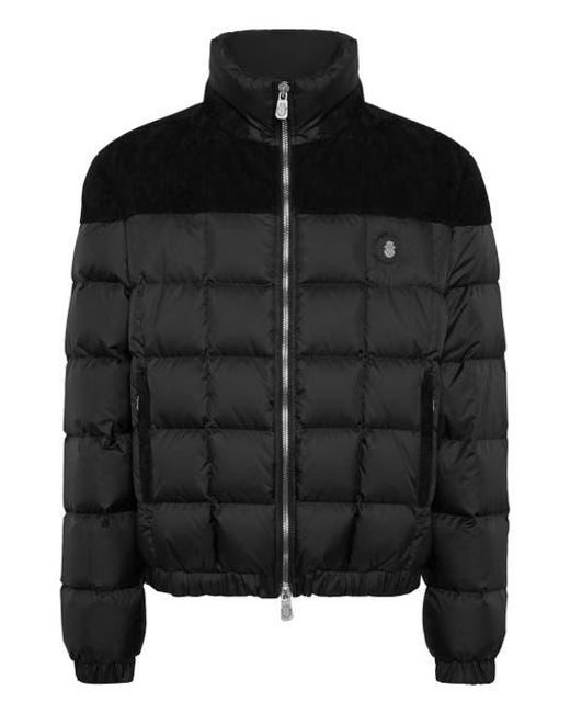 Billionaire Black Puffer Down Jacket With Leather Inserts for men