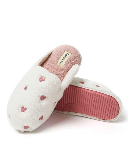 Dearfoams White Valentines Day Hearts Scuff Slipper
