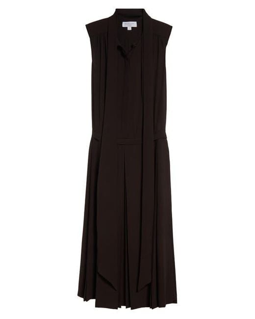 Michael Kors Brown Pleated Tie Neck Sleeveless Silk Shirtdress