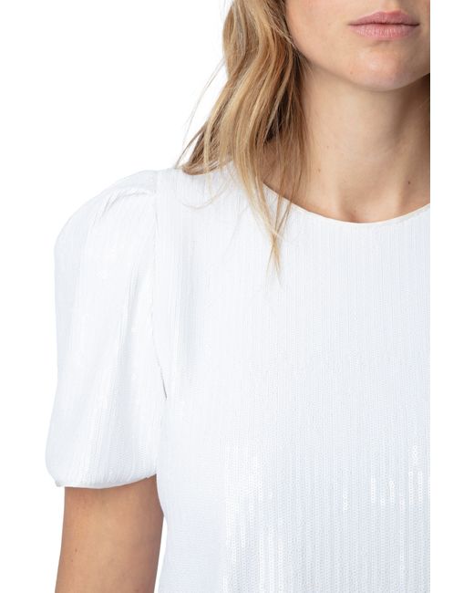 Zadig & Voltaire White Tchao Sequin Short Sleeve Top